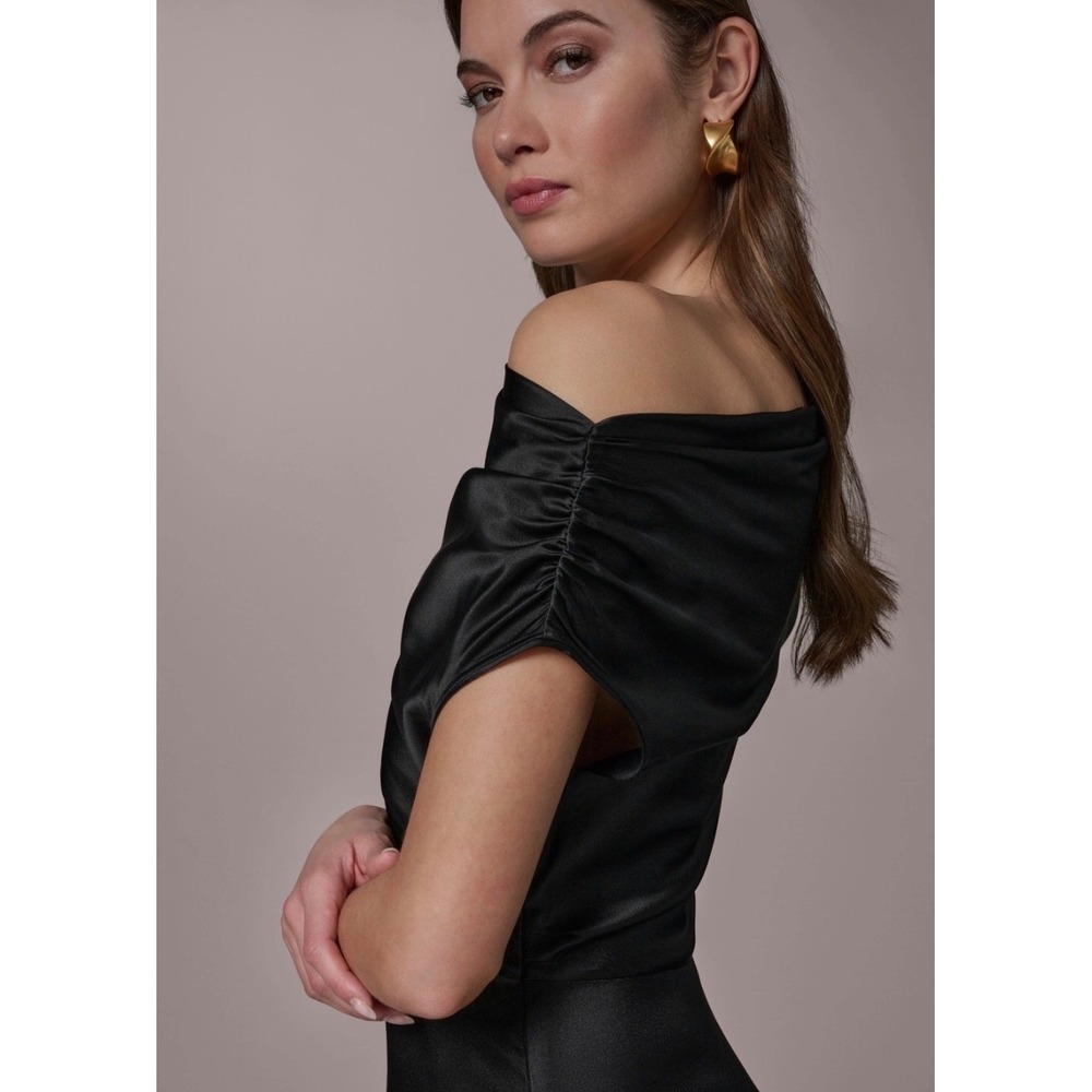 Donna Karan New York Black One Shoulder Satin Silk A-Line Midi Dress Size 16